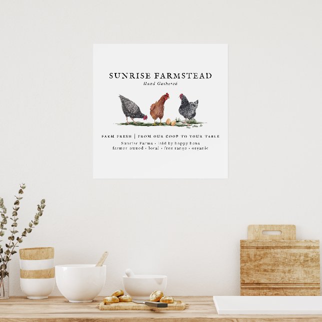 Färska ägg från lantgård | Cute Monogram Poster (Kök)