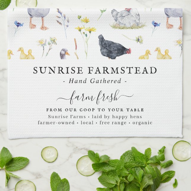 Färska ägg från lantgård | Rustic Farm Monogram Kökshandduk (Vikta)