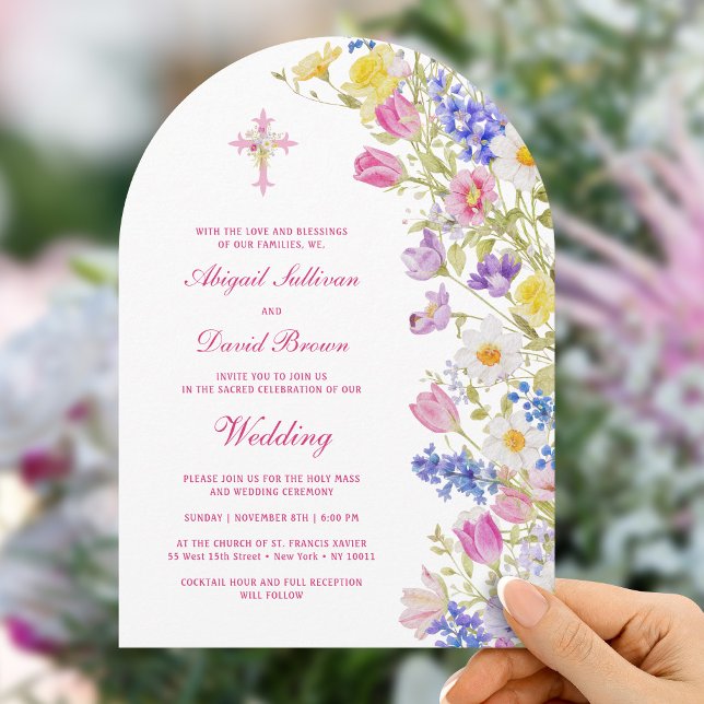 Färska ängsblommor Båg Religiös Bröllop Inbjudningar (Skapare uppladdad)