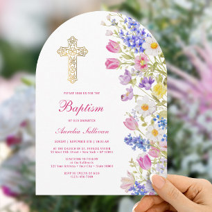 Färska ängsblommor valv Dop Inbjudningar