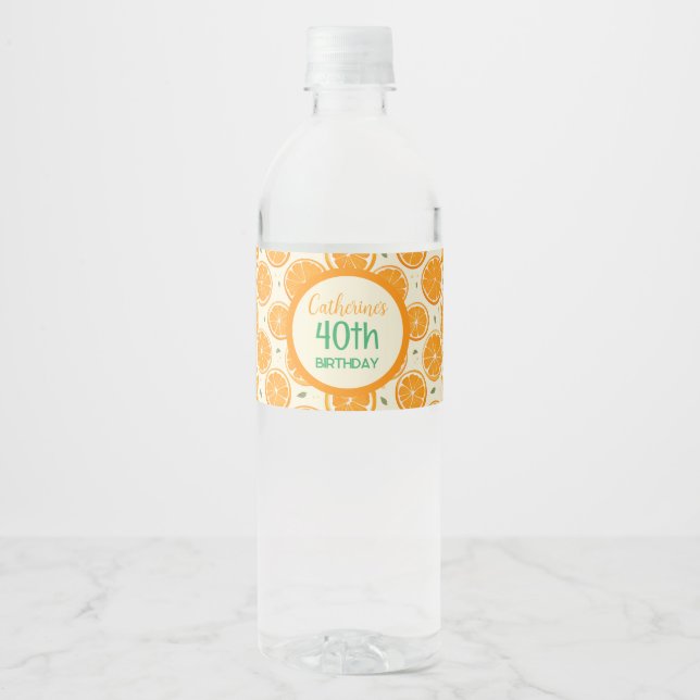 Färska apelsinskivor Mönster – Ljus Citrusfrukt  Vattenflaskor Etikett (Framsida)