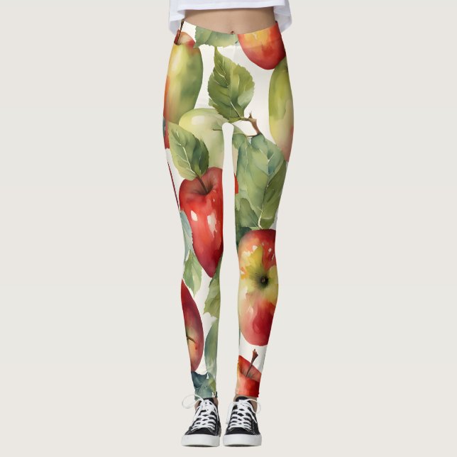 Färska äpplen akvarell design leggings (Framsida)