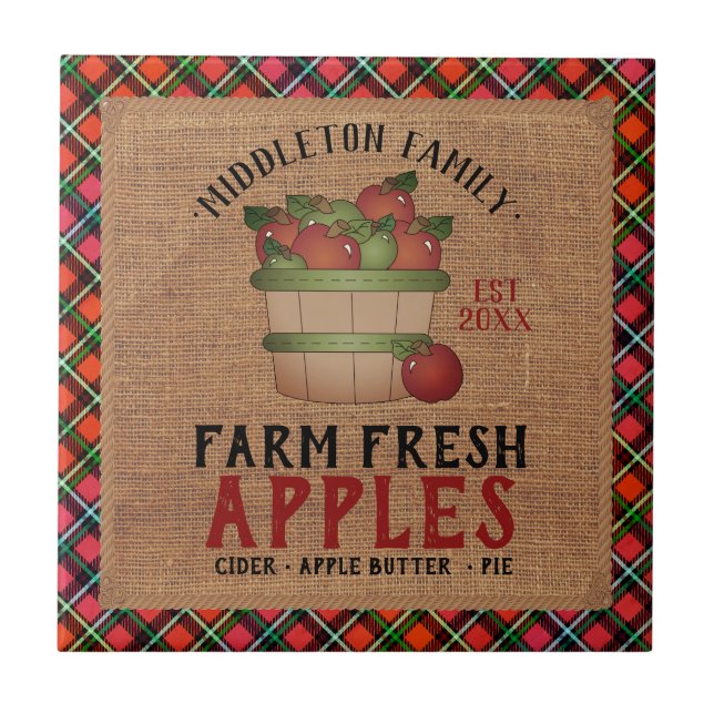 Färska 🍎 Äpplen i en Vintage och Play Kakelplatta (Framsidan)