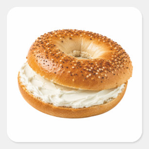 Färska Bagel Med Cream Cheese Konst Fyrkantigt Klistermärke