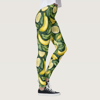 Färska bananer och citronskivor akvarell konst leggings