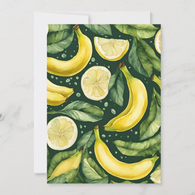 Färska bananer och citronskivor akvarellkonst  inbjudningar (Framsida)