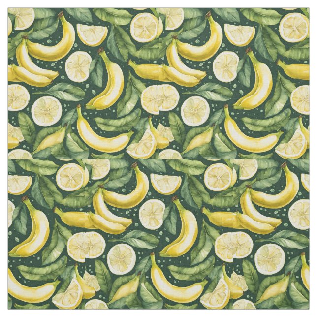 Färska bananer och citronskivor akvarellkonst  tyg (Provkarta)