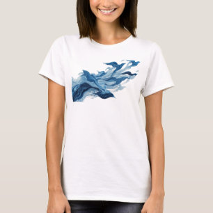 Färska Blå Abstrakt Fåglar Konst Design T Shirt