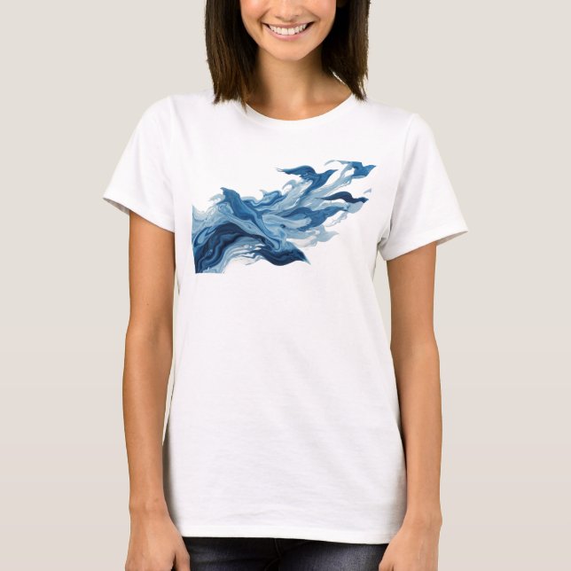 Färska Blå Abstrakt Fåglar Konst Design T Shirt (Framsida)