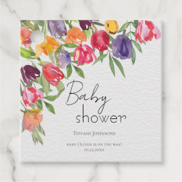 Färska blommor, tuliper och Greenery Baby Shower Gåvor Etiketter