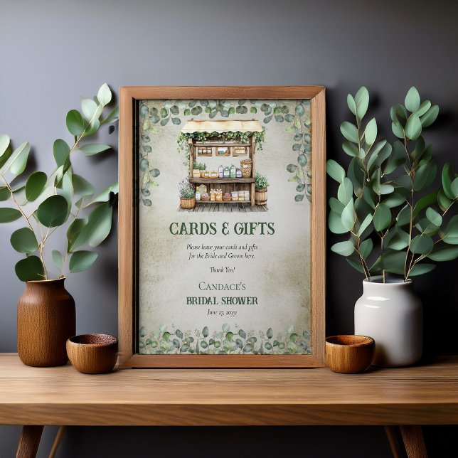 Färska Bondens Marknad Gårdsstånd Kort och Gåvor Poster (Fresh Off the Market Farmer's Stand and Eucalyptus Bridal Shower Cards and Gifts Sign Poster)