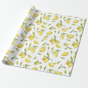 Färska citroner Greenery Blommar Watercolor Presentpapper