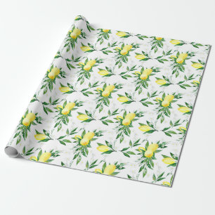 Färska citroner Greenery Blommar Watercolor Presentpapper