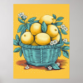 Färska citroner i Rustic Basket Poster