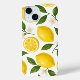 Färska citronmönster med blad och blommor