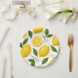 Färska citronmönster med blad och blommor