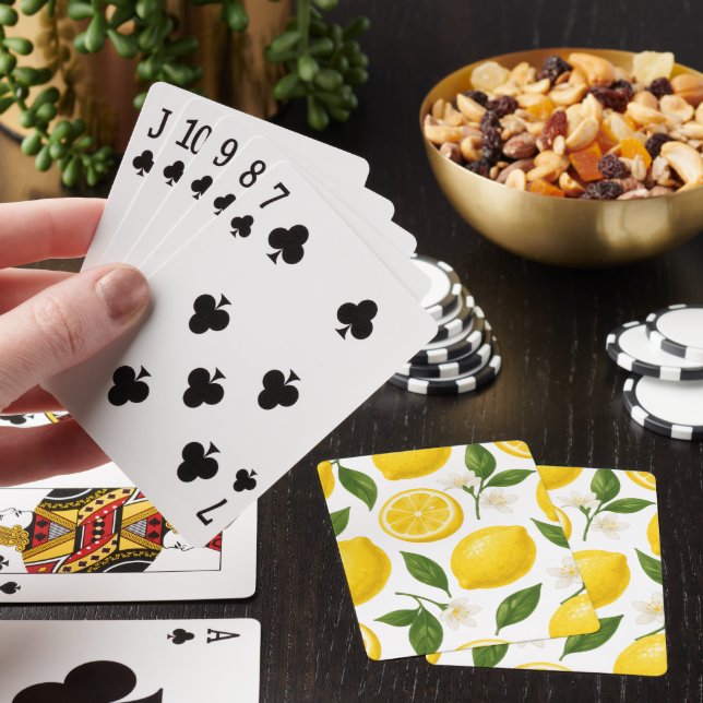 Färska citronmönster med blad och blommor  casinokort (På plats)