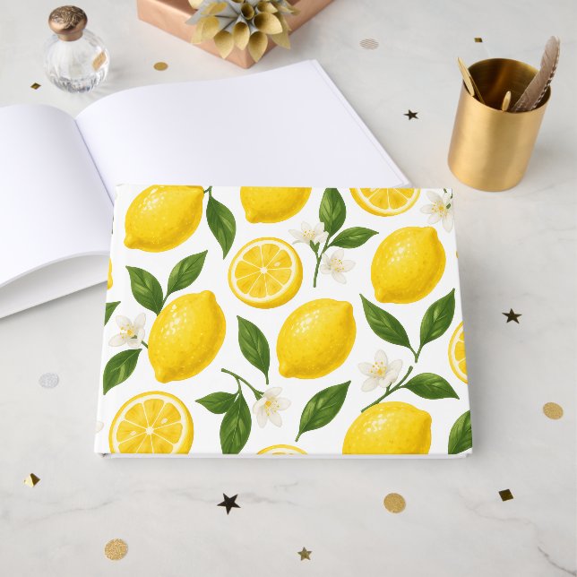 Färska citronmönster med blad och blommor  gästböcker (Framsida Öppen)