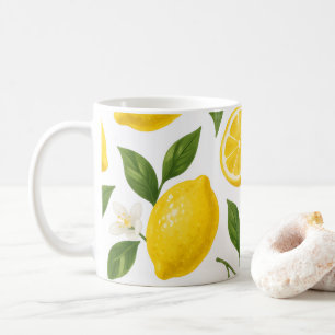 Färska citronmönster med blad och blommor kaffemugg