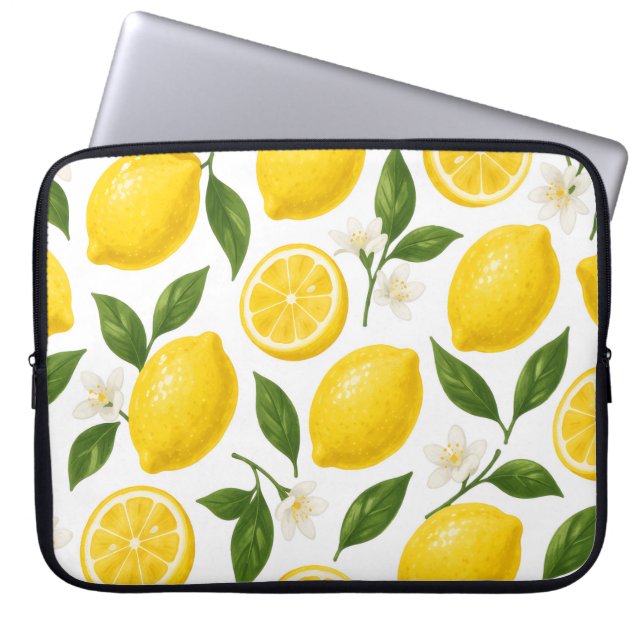 Färska citronmönster med blad och blommor  laptop fodral (Framsidan)