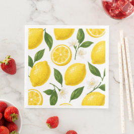 Färska citronmönster med blad och blommor pappersservett