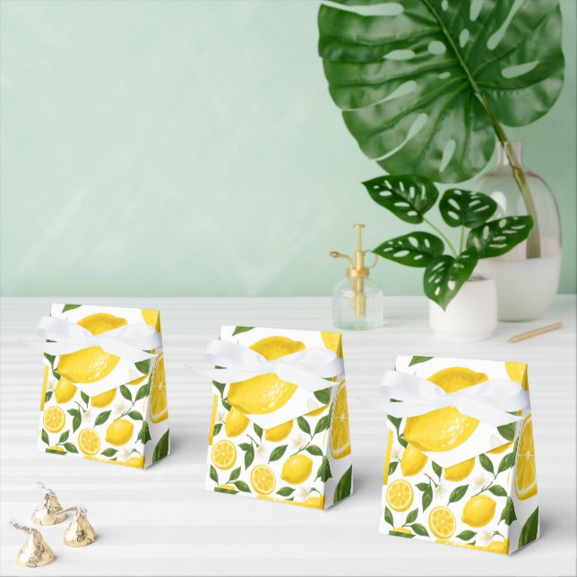 Färska citronmönster med blad och blommor presentaskar (Multipel)