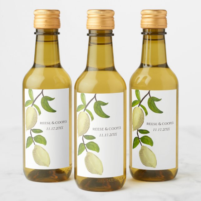 Färska Citrus Målade Citroner Modern Medelhavsstil Vinetikett (Flaskor)