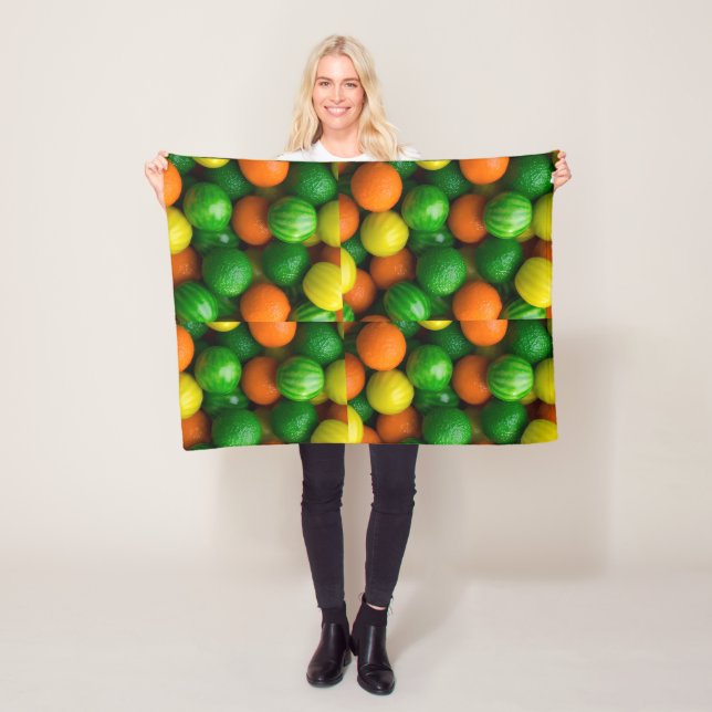 Färska Citrusfrukter Färgglatt Mönster Fleecefilt (På plats)