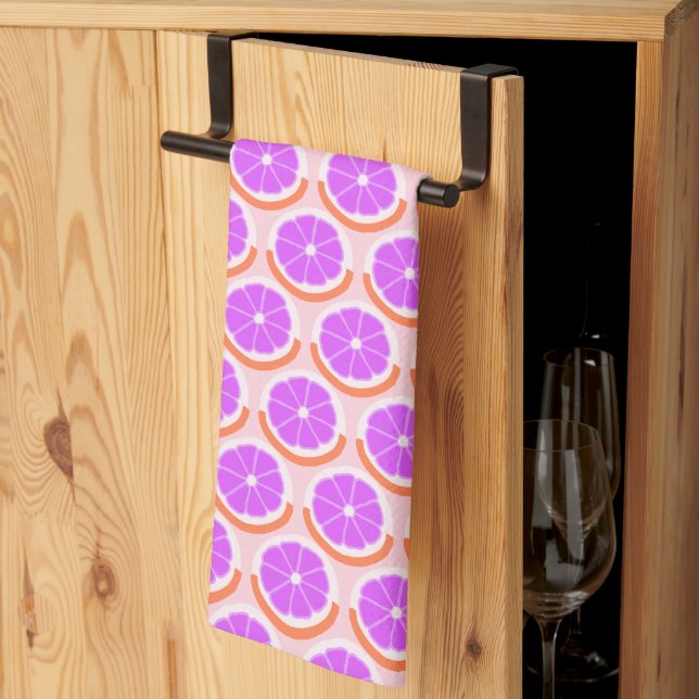 Färska Citrusskivor Geometrisk Rosa Lemonad Kökshandduk (Thirds Fold)