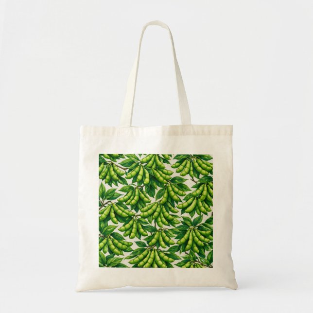 Färska Edamame-baljor Botaniskt Mönster Tygkasse (Framsidan)