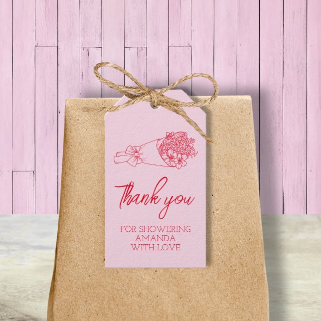 Färska från marknaden rosa bröllopsdusch tack så m presentetikett (Fresh Off The Market Pink Bridal Shower Thank You Gift Tags)