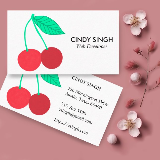 FÄRSKA FRUKTER: Körsbär illustrerade Visitkort (Cute cherries illustration on this custom business card)