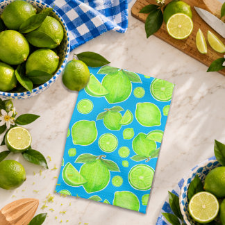Färska gröna limefrukter på Blå Citrusfrukt Mönste Kökshandduk