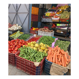 Färska grönsaker på marknaden - Marrakech, Marocko Fototryck