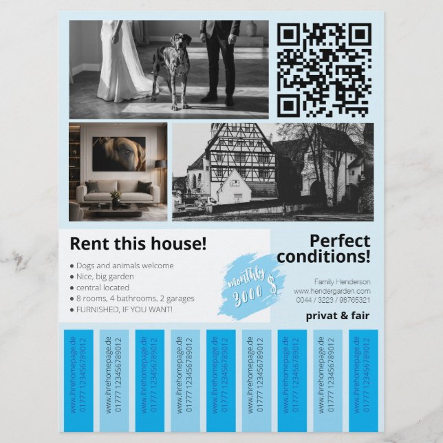 Färska hus för uthyrning Riv av remsor Reklamblad (Framsidan)