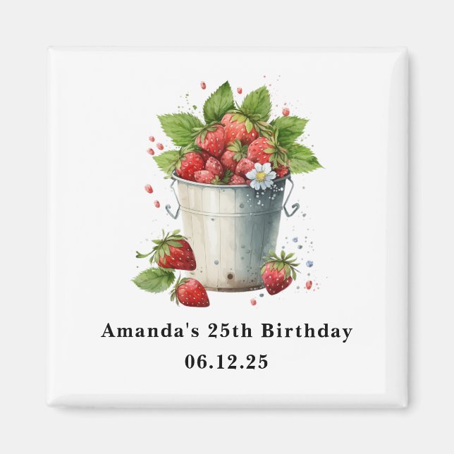 Färska jordgubbar i Bucket Birthday Magnet (Framsidan)
