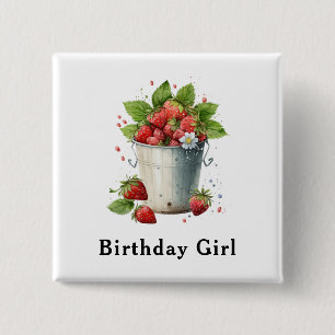 Färska jordgubbar i en Bucket Birthday Girl Knapp