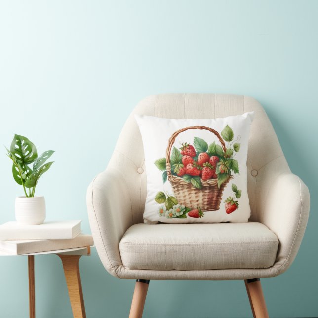 Färska jordgubbar i Wicker Basket Kudde (Stol)