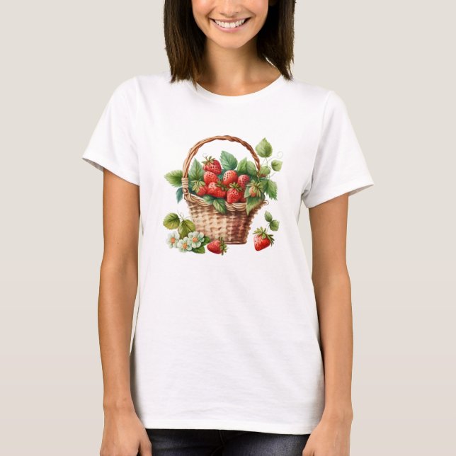 Färska jordgubbar i Wicker Basket T Shirt (Framsida)