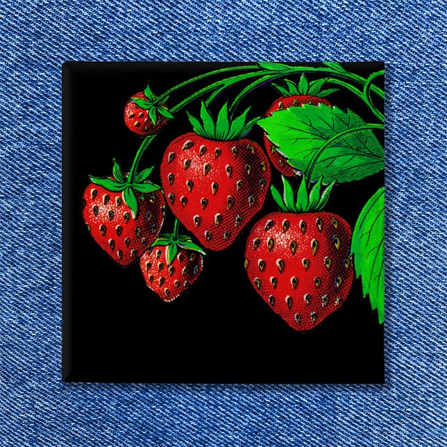 Färska jordgubbar Vintage-illustration Knapp (Fresh Strawberries Button)