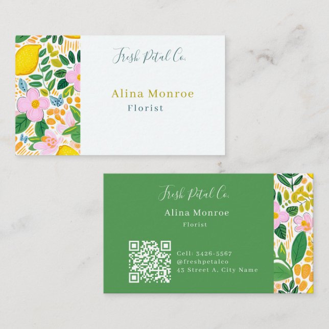 Färska Lemon Blommiga Florist Affärskort Visitkort (Fram/baksida)