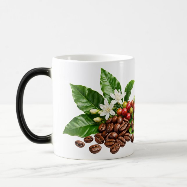 Färska morgonkaffebönor värme avslöjar magisk färg mugg (Vänster)