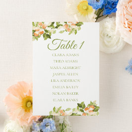 Färska orange citrus bröllops sittplatskort bordsnummer