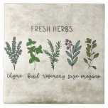 Färska Örter Thyme Basil Rustic Farmhouse Kakelplatta<br><div class="desc">Färska örter,  inklusive timjan,  basilika,  sage,  rosmarin och oregano,  på en bakgrunds baksida. Enkel vattenfärgsgrafik användes för att göra den här keramiska plattan för bondgården.</div>