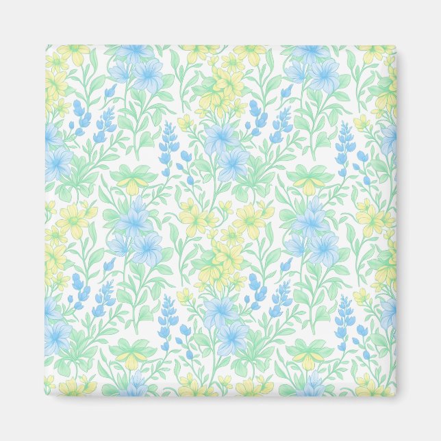 Färska Pastell Färg Blommig Mönster Magnet (Framsidan)