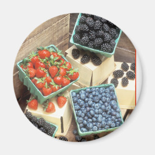 Färska Plockade jordgubbar blåbär Magnet