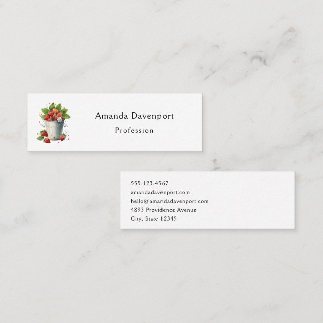 Färska Plockade jordgubbar i en Bucket Mini Visitkort (Fram/baksida)