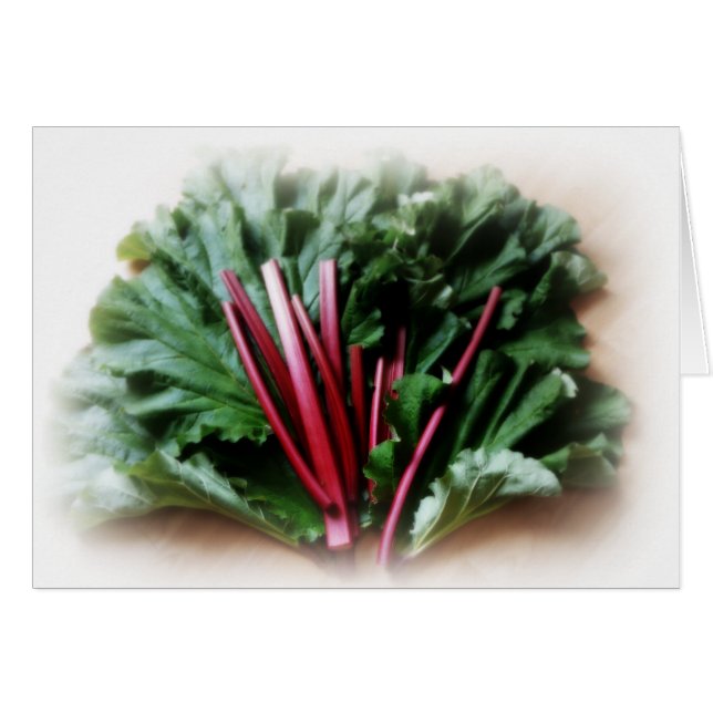 Färska Rhubarb Stalks and Löv Hälsningskort (Framsidan Horizontal)