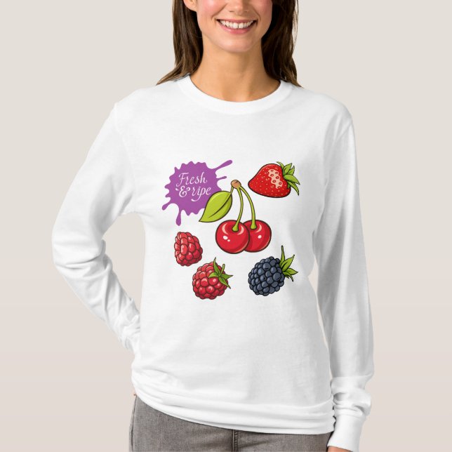 Färska röda bär och körsbär t shirt (Framsida)