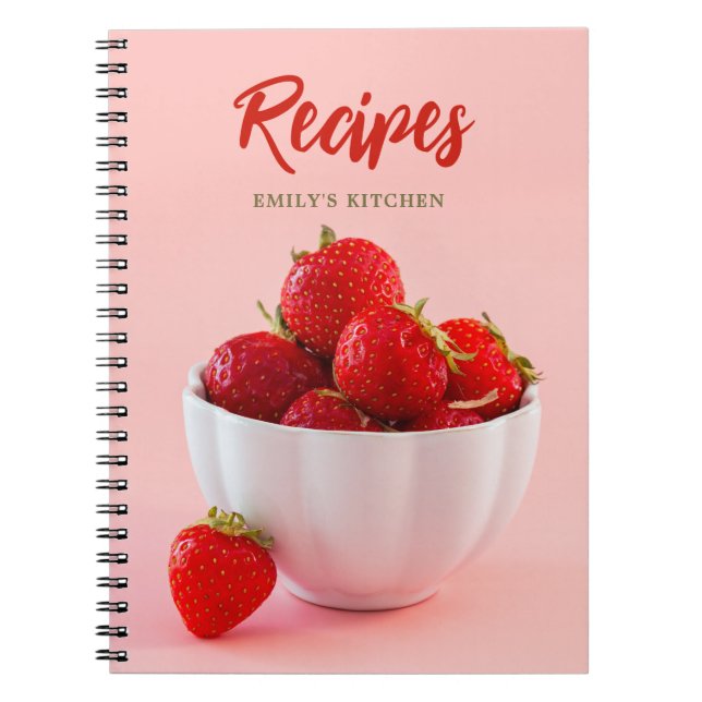 Färska röda jordgubbar på Rosa Photo Recipes Anteckningsbok (Framsidan)